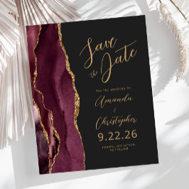 Budget Burgundy Gold Agate Script Save the Date