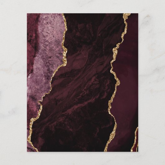 Budget Burgundy Gold Agate Script Wedding Menü (Rückseite)