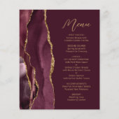 Budget Burgundy Gold Agate Script Wedding Menü (Vorderseite)