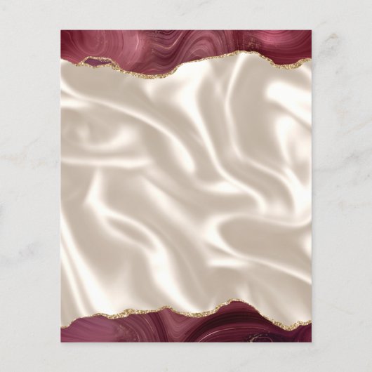 Budget Burgundy Gold Agate Silk Wedding Menü (Rückseite)