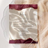 Budget Burgundy Gold Agate Silk Wedding Menu Menükarte