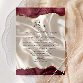 Budget Burgundy Gold Agate Silk Wedding Menu Menükarte