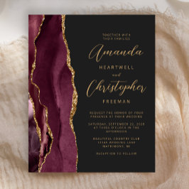 Budget Burgundy Gold Agate Slate Hochzeit Einladun