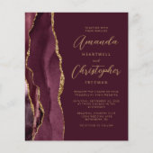 Budget Burgundy Gold Agate Wedding Einladung (Vorderseite)