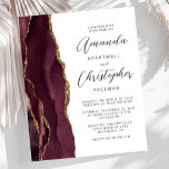 Budget Burgundy Gold Agate Wedding Einladung<br><div class="desc">Die links Kulisse dieser modernen Hochzeitseinladung besticht durch eine bordeauxrote Aquarellgrenze mit vergoldetem Imitat-Glitzer. Der benutzerdefinierbare Text kombiniert das kohlegraue Skript und setzt serifenlose Schriftart auf weißem Hintergrund. Auf der Rückseite ist ein passendes Bordeaux- und Gold-Agate-Design.</div>