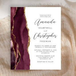 Budget Burgundy Gold Agate Wedding Einladung