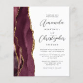 Budget Burgundy Gold Agate Wedding Einladung (Vorderseite)