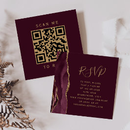 Budget Burgundy Gold Agate Wedding QR Code UAWG Begleitkarte