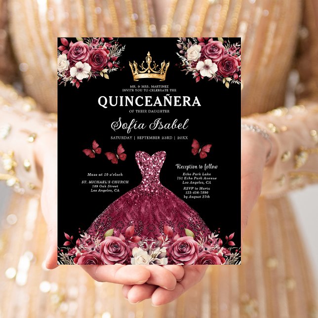 Budget Burgundy Gold Bilingual Spanish Quinceanera (Von Creator hochgeladen)
