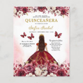 Budget Burgundy Gold Bilingual Spanish Quinceanera Flyer (Vorne)