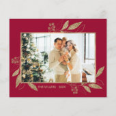Budget Burgundy Gold Blätter 2 Foto Weihnachtskart (Rückseite)