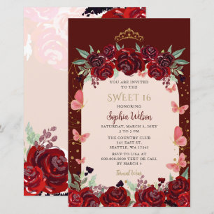 Budget Burgundy Gold Floral Princess Sweet 16
