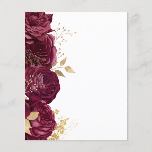 Budget Burgundy Gold Floral Script Wedding Menü (Rückseite)