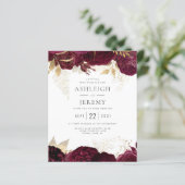Budget Burgundy Gold Floral Wedding Einladung (Stehend Vorderseite)