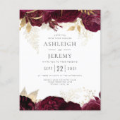 Budget Burgundy Gold Floral Wedding Einladung (Vorderseite)