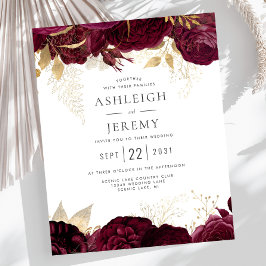 Budget Burgundy Gold Floral Wedding Einladung