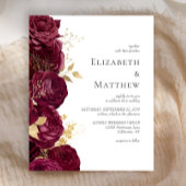 Budget Burgundy Gold Floral Wedding Einladung