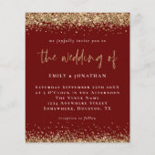 Budget Burgundy Gold Glitzer Einladung Hochzeit (Vorderseite)