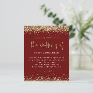 Budget Burgundy Gold Glitzer Einladung Hochzeit