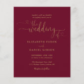 Budget Burgundy Gold Hearts Skript Hochzeit einlad (Vorderseite)