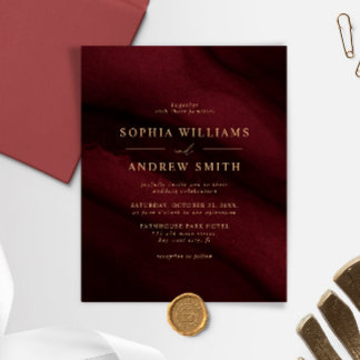 BUDGET Burgundy & Gold Minimal Hochzeitseinladung