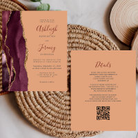 Budget Burgundy Gold Peach QR Code Hochzeit einlad