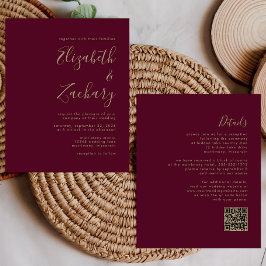 Budget Burgundy Gold QR Code Hochzeit einladen