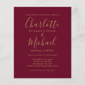 Budget Burgundy Gold Script Einladung (Vorderseite)