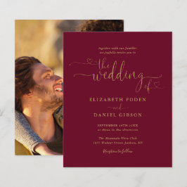 Budget Burgundy Gold Script Foto Einladung