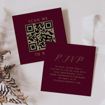 Budget Burgundy Gold Script Wedding QR Code UAWG