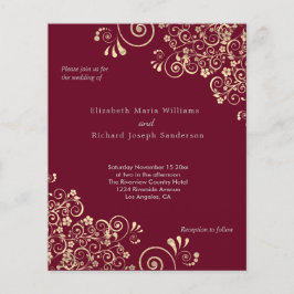 Budget Burgundy Gold Wirbel Hochzeit Einladung