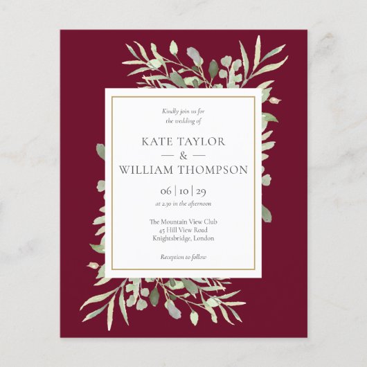 Budget Burgundy Greenerity Foliage Wedding (Vorderseite)