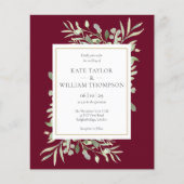 Budget Burgundy Greenery Wedding Foto Einladung (Vorderseite)