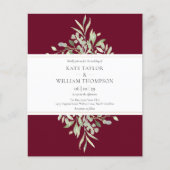 Budget Burgundy Greenery Wedding Foto Einladung (Vorderseite)