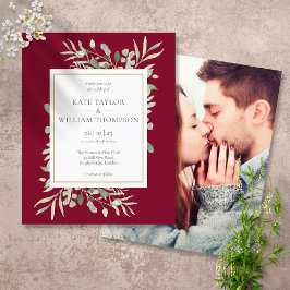 Budget Burgundy Greenery Wedding Foto Einladung