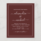 Budget Burgundy Hochzeit mit Foto Einladung (Vorderseite)