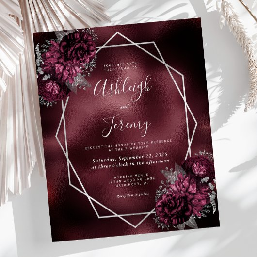 Budget Burgundy Imitats Foil Silver Floral Wedding