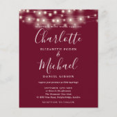 Budget Burgundy Lights Foto Hochzeit Einladung (Vorderseite)