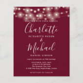 Budget Burgundy Lights Foto Hochzeit Einladung (Vorderseite)