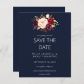 Budget Burgundy Marsa Floral Save the Date - Blau (Vorne/Hinten)