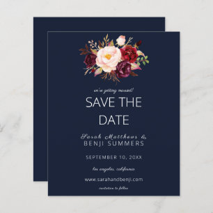 Budget Burgundy Marsa Floral Save the Date - Blau