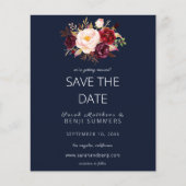 Budget Burgundy Marsa Floral Save the Date - Blau Flyer (Vorne)