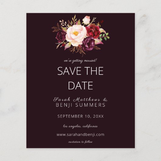 Budget Burgundy Marsa Floral Save the Date - D Red Flyer (Vorne)