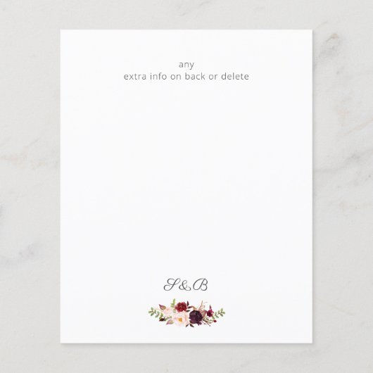 Budget Burgundy Marsa Floral Save the Date - weiß Flyer (Hinten)