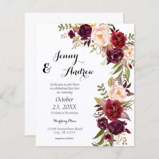 Budget Burgundy Marsala Floral 2 Wedding (Vorne/Hinten)