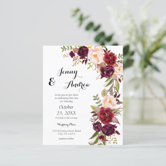 Budget Burgundy Marsala Floral 2 Wedding (Stehend Vorderseite)