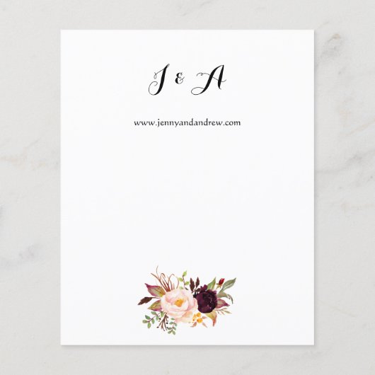 Budget Burgundy Marsala Floral 2 Wedding Flyer (Hinten)