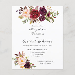 Budget Burgundy Marsala Floral Brautparty Flyer