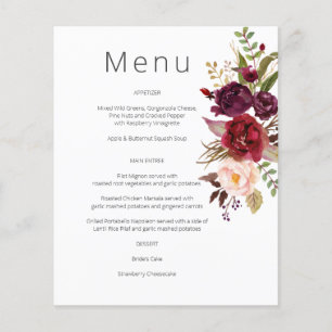 Budget Burgundy Marsala & Pink Blumenmenü - Weiß Flyer