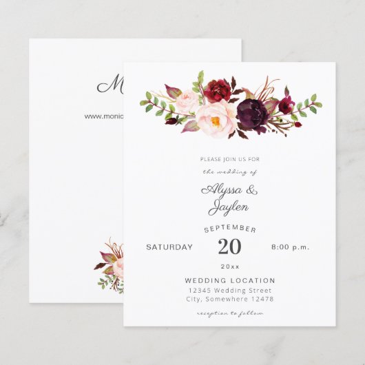 Budget Burgundy Marsala & Pink Floral Wedding (Vorne/Hinten)